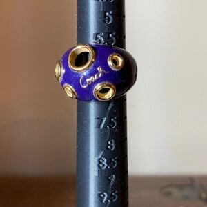 Coach Gold and Navy enamel Statement Ring, dome, size 7